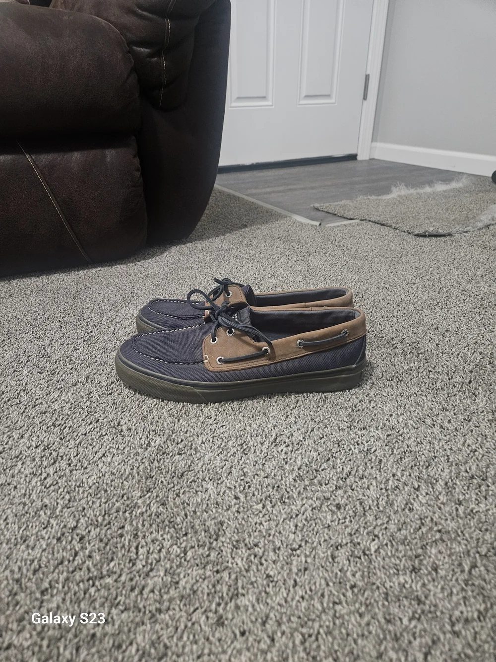Sperry Navy and Brown Leather-Trim Boat Shoes